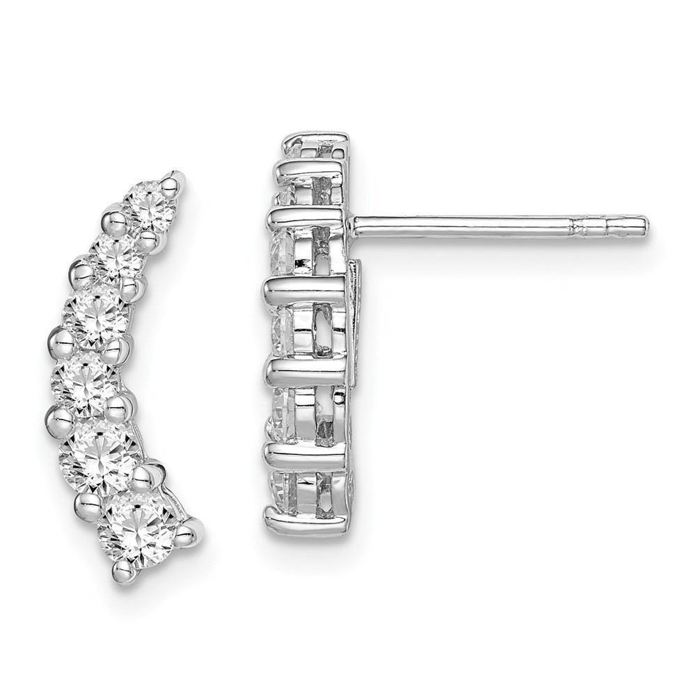 925 Sterling Silver Rhodium-plated Graduated CZ Curved Post Earrings